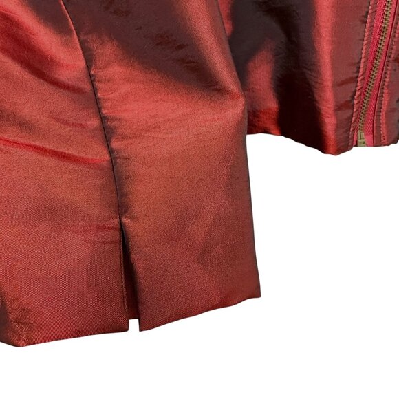 CHICOS Red Satin Shimmer Jacket Size Medium (Chicos 1) Zip Front Evening Holiday - Picture 8 of 9